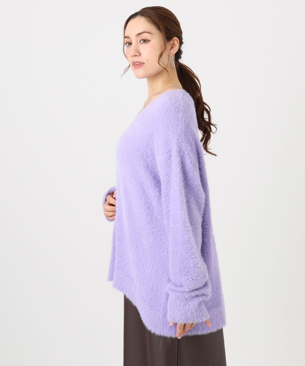 OLFBD19069 eur3(エウルキューブ) 【大きいサイズ/a.v.v×eur3】フェザーヤーンVネックニット ラベンダー(60)