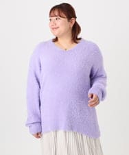 OLFBD19069 eur3(エウルキューブ) 【大きいサイズ/a.v.v×eur3】フェザーヤーンVネックニット ラベンダー(60)