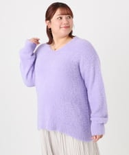 OLFBD19069 eur3(エウルキューブ) 【大きいサイズ/a.v.v×eur3】フェザーヤーンVネックニット ラベンダー(60)