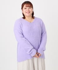 OLFBD19069 eur3(エウルキューブ) 【大きいサイズ/a.v.v×eur3】フェザーヤーンVネックニット ラベンダー(60)