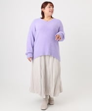 OLFBD19069 eur3(エウルキューブ) 【大きいサイズ/a.v.v×eur3】フェザーヤーンVネックニット ラベンダー(60)