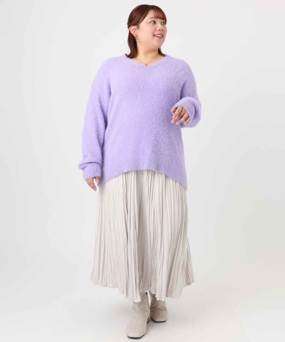 OLFBD19069 eur3(エウルキューブ) 【大きいサイズ/a.v.v×eur3】フェザーヤーンVネックニット ラベンダー(60)
