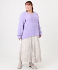 OLFBD19069 eur3(エウルキューブ) 【大きいサイズ/a.v.v×eur3】フェザーヤーンVネックニット ラベンダー(60)