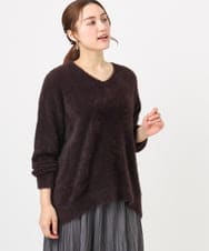 OLFBD19069 eur3(エウルキューブ) 【大きいサイズ/a.v.v×eur3】フェザーヤーンVネックニット ダークブラウン(87)