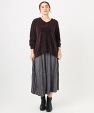 OLFBD19069 eur3(エウルキューブ) 【大きいサイズ/a.v.v×eur3】フェザーヤーンVネックニット ダークブラウン(87)