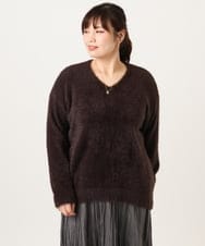 OLFBD19069 eur3(エウルキューブ) 【大きいサイズ/a.v.v×eur3】フェザーヤーンVネックニット ダークブラウン(87)