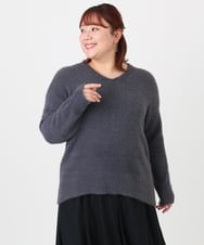 OLFBD19069 eur3(エウルキューブ) 【大きいサイズ/a.v.v×eur3】フェザーヤーンVネックニット ダークグレー(93)