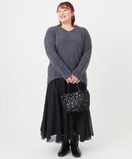 OLFBD19069 eur3(エウルキューブ) 【大きいサイズ/a.v.v×eur3】フェザーヤーンVネックニット ダークグレー(93)
