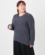 OLFBD19069 eur3(エウルキューブ) 【大きいサイズ/a.v.v×eur3】フェザーヤーンVネックニット ダークグレー(93)