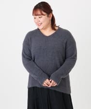 OLFBD19069 eur3(エウルキューブ) 【大きいサイズ/a.v.v×eur3】フェザーヤーンVネックニット ダークグレー(93)