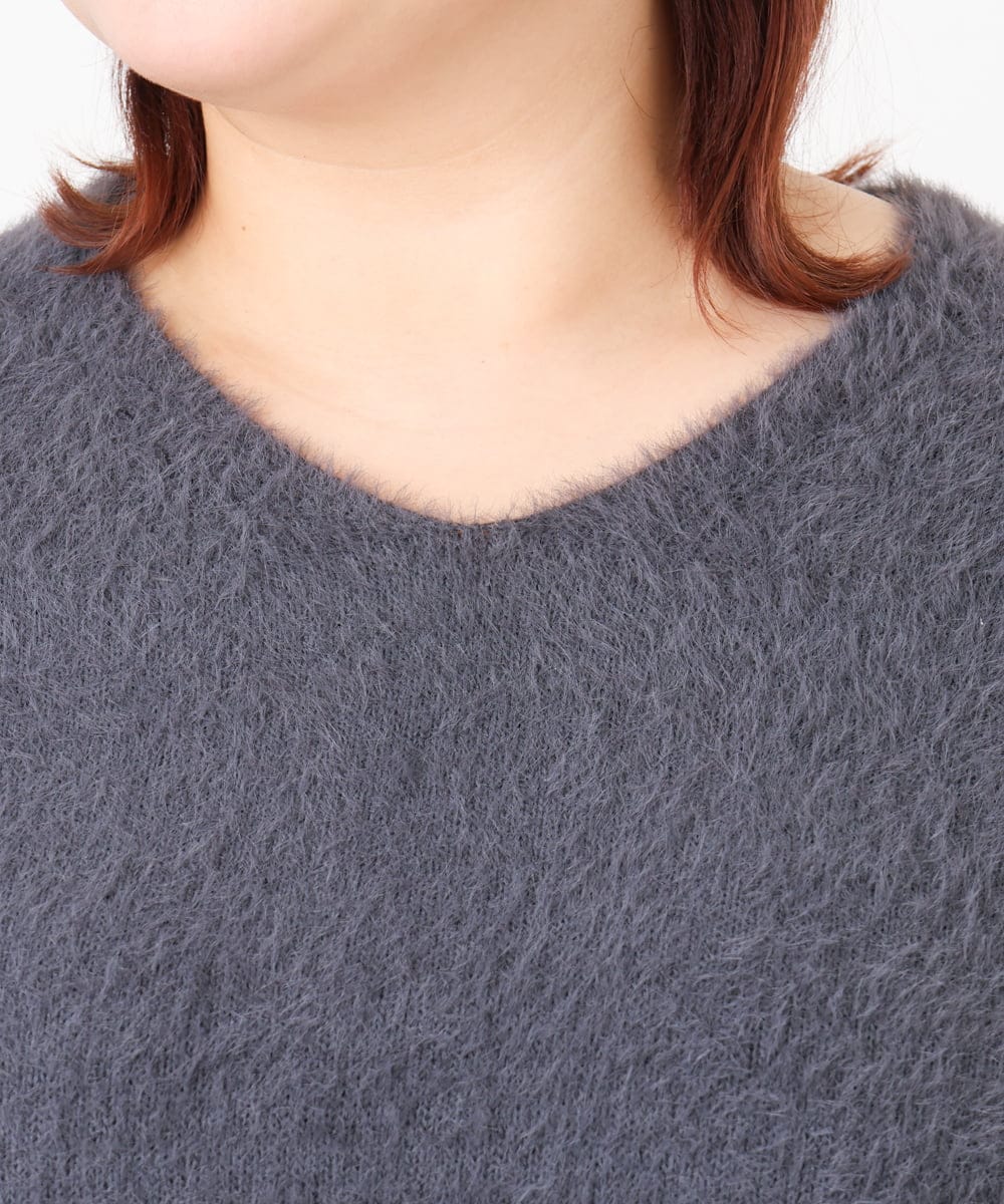 OLFBD19069 eur3(エウルキューブ) 【大きいサイズ/a.v.v×eur3】フェザーヤーンVネックニット ダークグレー(93)