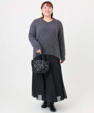 OLFBD19069 eur3(エウルキューブ) 【大きいサイズ/a.v.v×eur3】フェザーヤーンVネックニット ダークグレー(93)