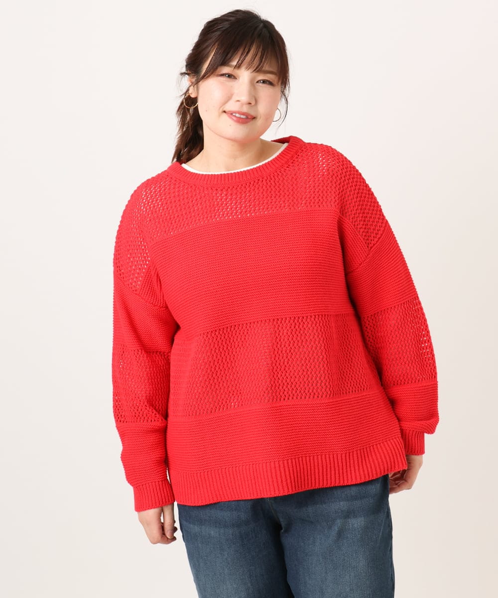 OLFCD03074 eur3(エウルキューブ) 【大きいサイズ/a.v.v×eur3】メッシュニット レッド(05)
