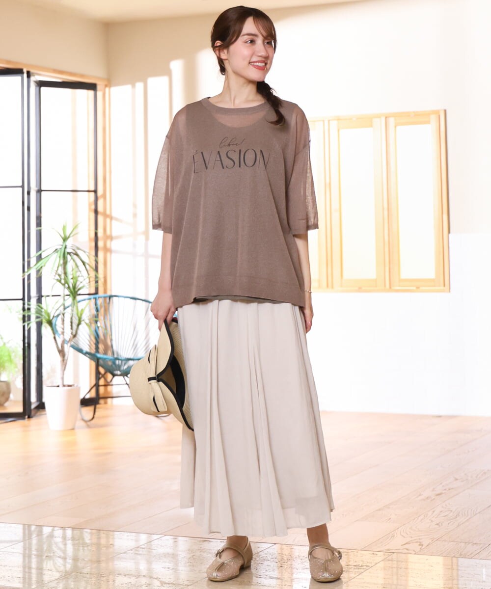 OLFHD07069 eur3(エウルキューブ) 【大きいサイズ/a.v.v×eur3】シア―ロゴプリントニット モカ
