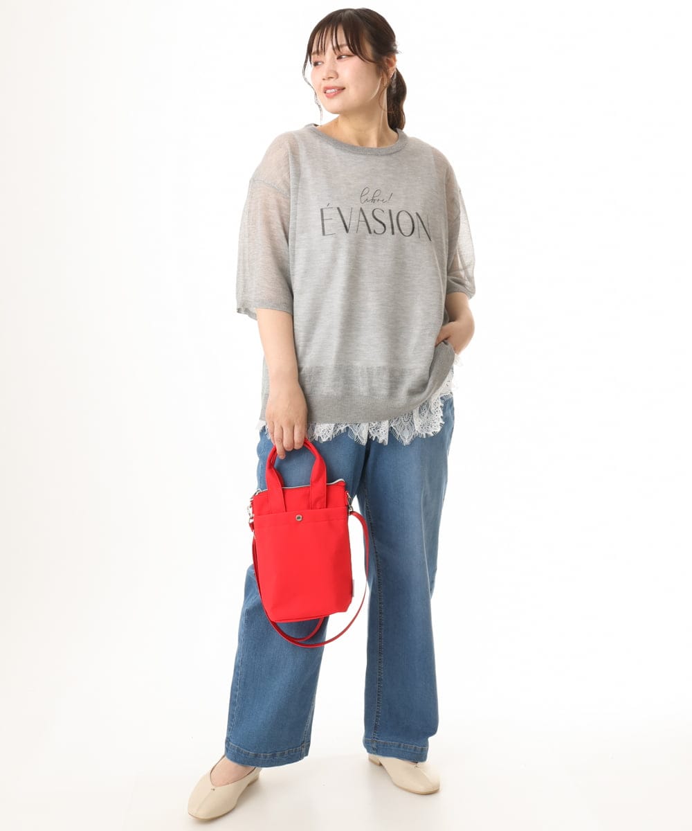 OLFHD07069 eur3(エウルキューブ) 【大きいサイズ/a.v.v×eur3】シア―ロゴプリントニット グレー
