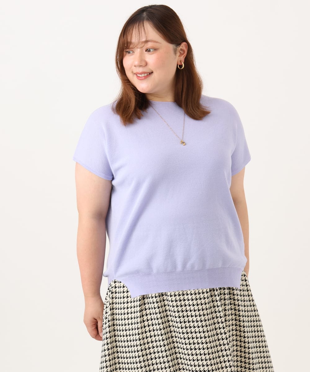 OLFID09079 eur3(エウルキューブ) 【大きいサイズ/接触冷感】サイドスリットサマーニット ラベンダー