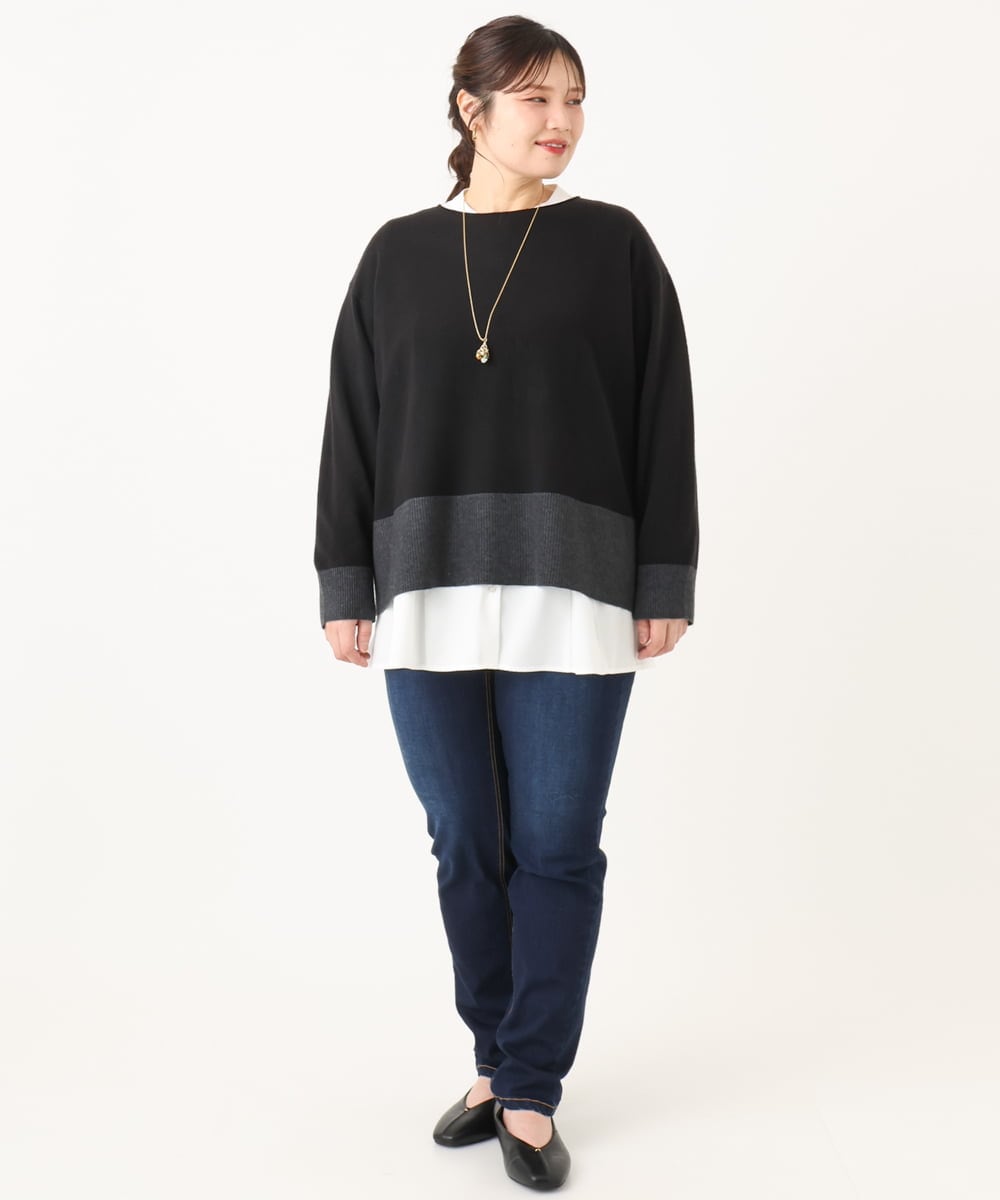 OLFLA07079 eur3(エウルキューブ) 【大きいサイズ】ボクシーシルエットニット ブラック(94)
