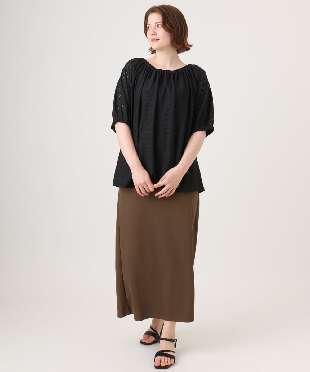 OLHGD10089 eur3(エウルキューブ) 【大きいサイズ】リブカットタイトスカート ダークブラウン