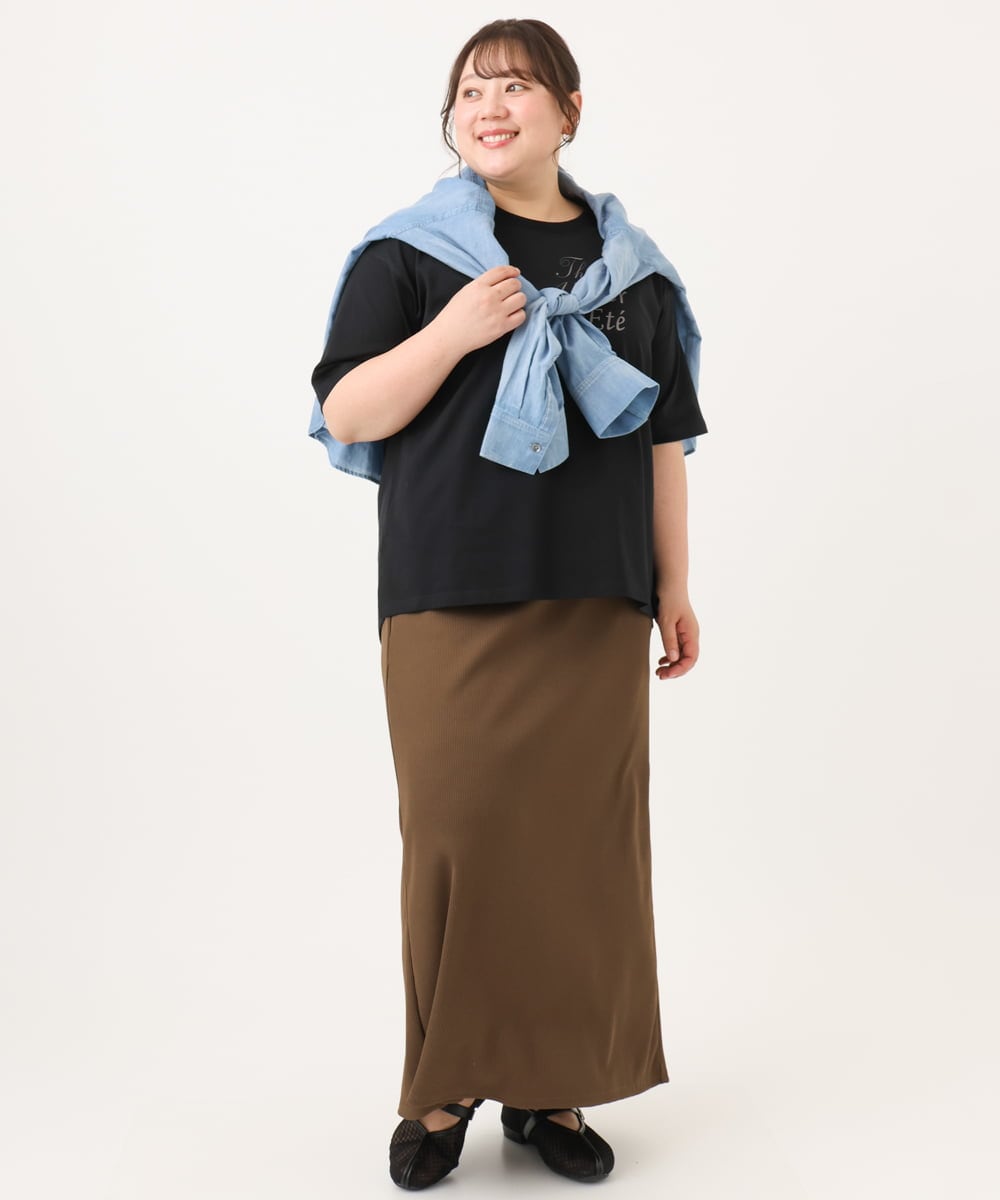 OLHGD10089 eur3(エウルキューブ) 【大きいサイズ】リブカットタイトスカート ダークブラウン