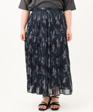 OLHID11089 eur3(エウルキューブ) 【大きいサイズ/a.v.v×eur3/洗える】フラワープリントランダムプリーツスカート ネイビー