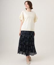 OLHID11089 eur3(エウルキューブ) 【大きいサイズ/a.v.v×eur3/洗える】フラワープリントランダムプリーツスカート ネイビー