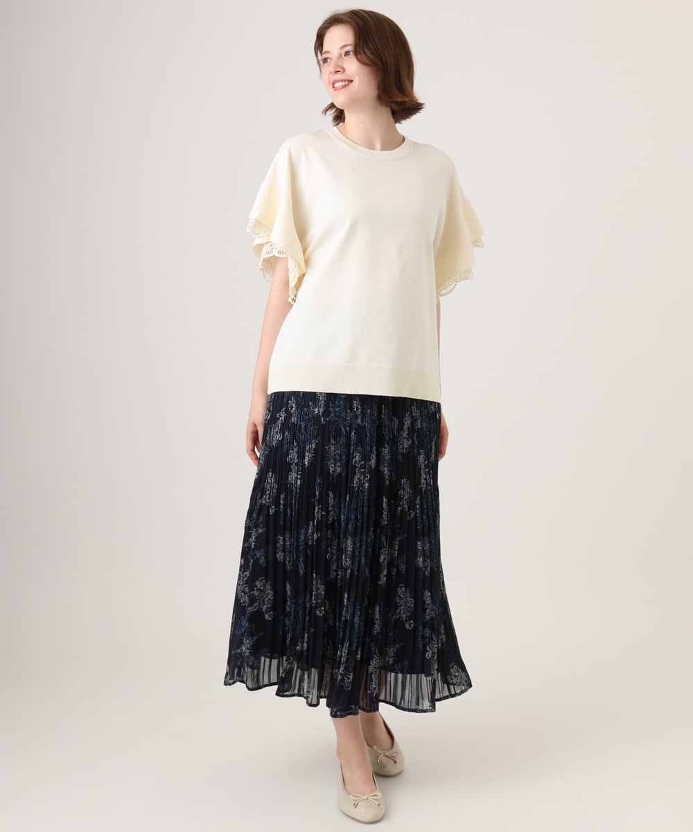 OLHID11089 eur3(エウルキューブ) 【大きいサイズ/a.v.v×eur3/洗える】フラワープリントランダムプリーツスカート ネイビー