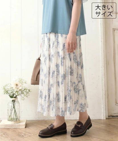 OLHID11089 eur3 【大きいサイズ/a.v.v×eur3/洗える】フラワープリントランダムプリーツスカート