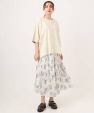 OLHID11089 eur3(エウルキューブ) 【大きいサイズ/a.v.v×eur3/洗える】フラワープリントランダムプリーツスカート ベージュ
