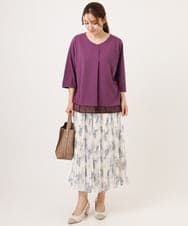 OLHID11089 eur3(エウルキューブ) 【大きいサイズ/a.v.v×eur3/洗える】フラワープリントランダムプリーツスカート ベージュ