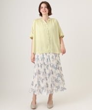 OLHID11089 eur3(エウルキューブ) 【大きいサイズ/a.v.v×eur3/洗える】フラワープリントランダムプリーツスカート ベージュ