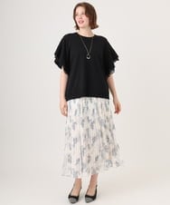 OLHID11089 eur3(エウルキューブ) 【大きいサイズ/a.v.v×eur3/洗える】フラワープリントランダムプリーツスカート ベージュ