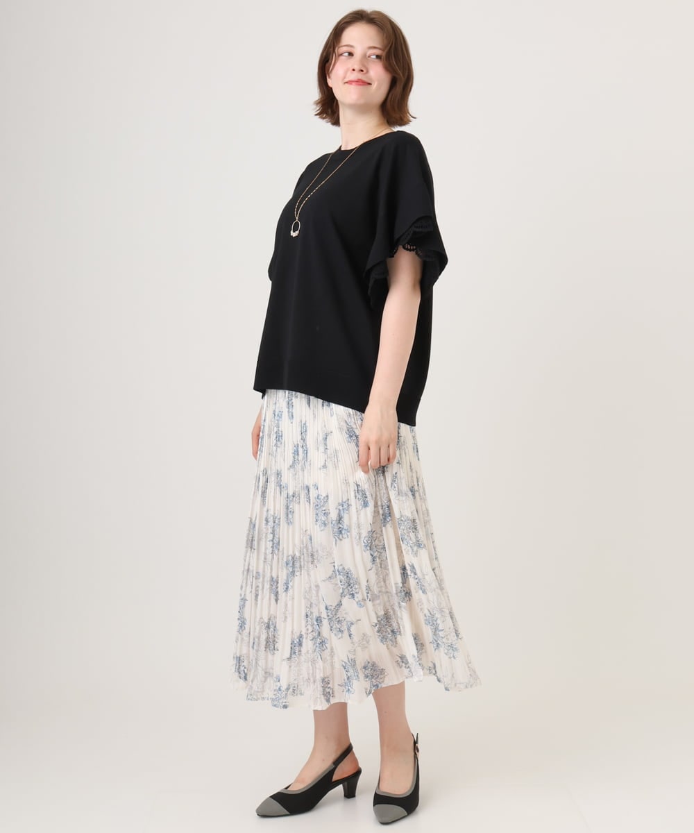 OLHID11089 eur3(エウルキューブ) 【大きいサイズ/a.v.v×eur3/洗える】フラワープリントランダムプリーツスカート ベージュ
