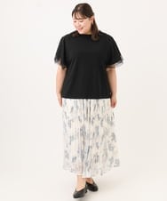 OLHID11089 eur3(エウルキューブ) 【大きいサイズ/a.v.v×eur3/洗える】フラワープリントランダムプリーツスカート ベージュ