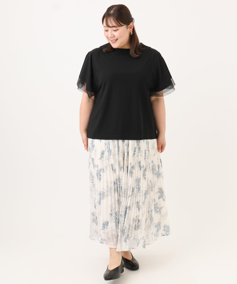 OLHID11089 eur3(エウルキューブ) 【大きいサイズ/a.v.v×eur3/洗える】フラワープリントランダムプリーツスカート ベージュ
