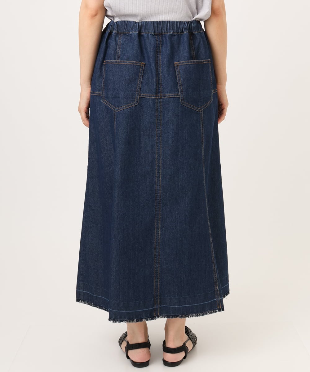 OLHJD03119 eur3(エウルキューブ) 【大きいサイズ/洗える】パネル切り替えデニムスカート ネイビー