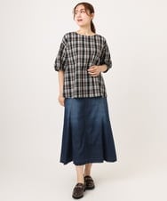 OLHJD03119 eur3(エウルキューブ) 【大きいサイズ/洗える】パネル切り替えデニムスカート ネイビー