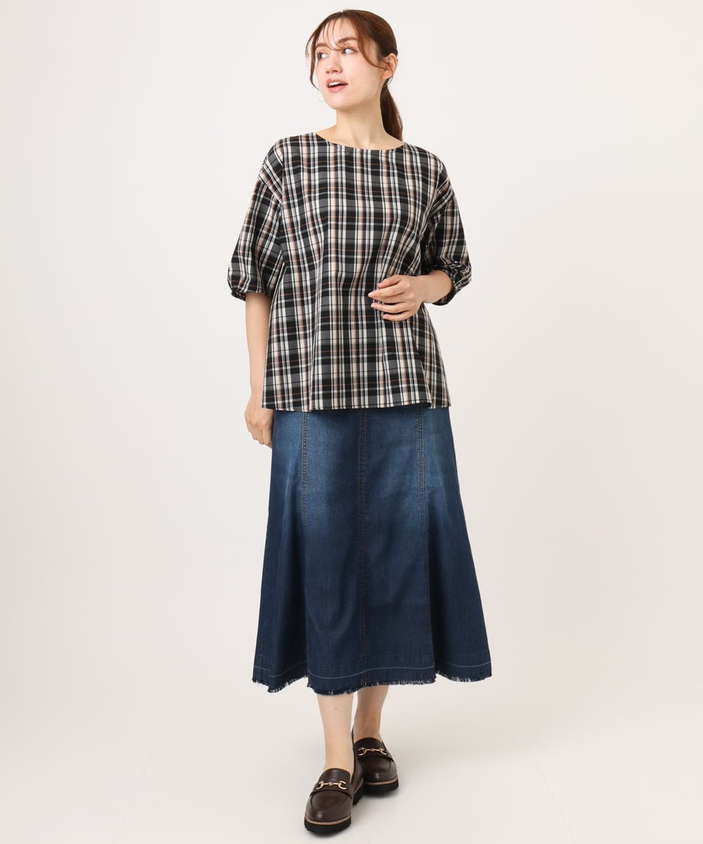 OLHJD03119 eur3(エウルキューブ) 【大きいサイズ/洗える】パネル切り替えデニムスカート ネイビー