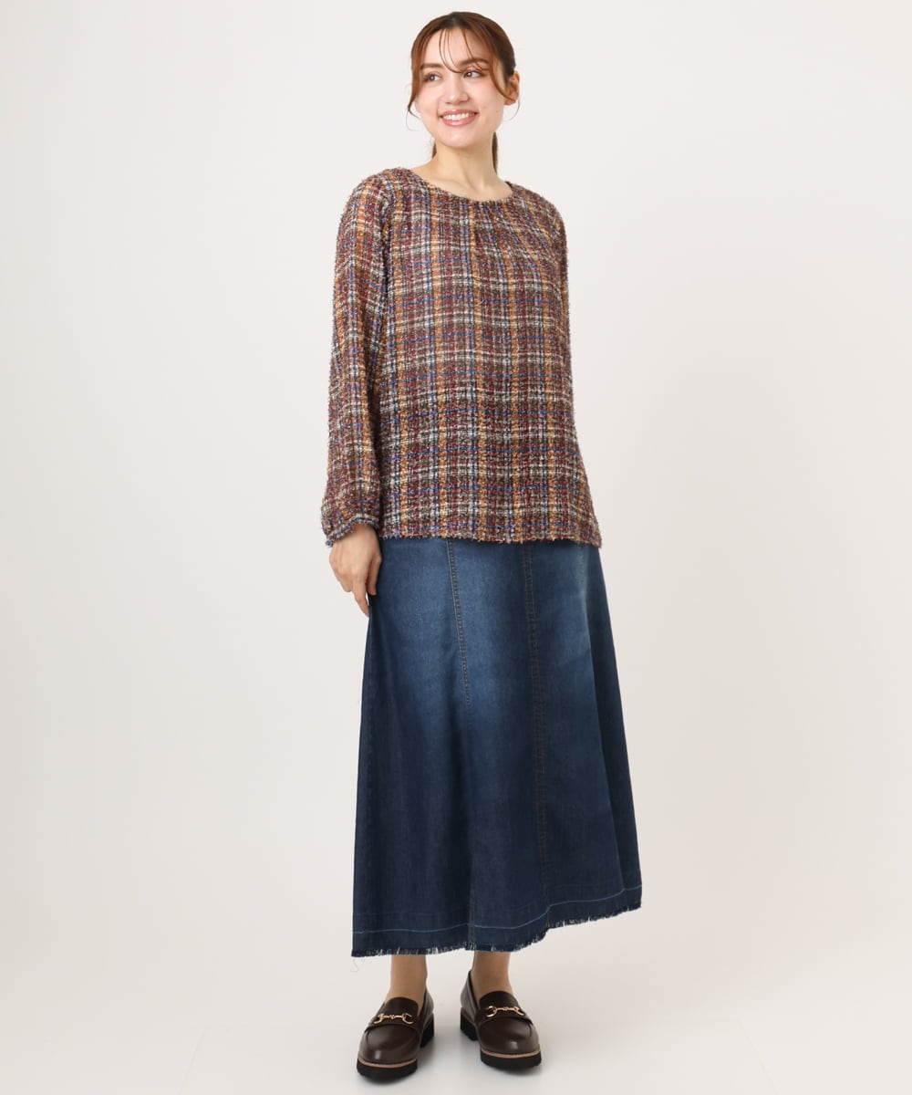 OLHJD03119 eur3(エウルキューブ) 【大きいサイズ/洗える】パネル切り替えデニムスカート ネイビー