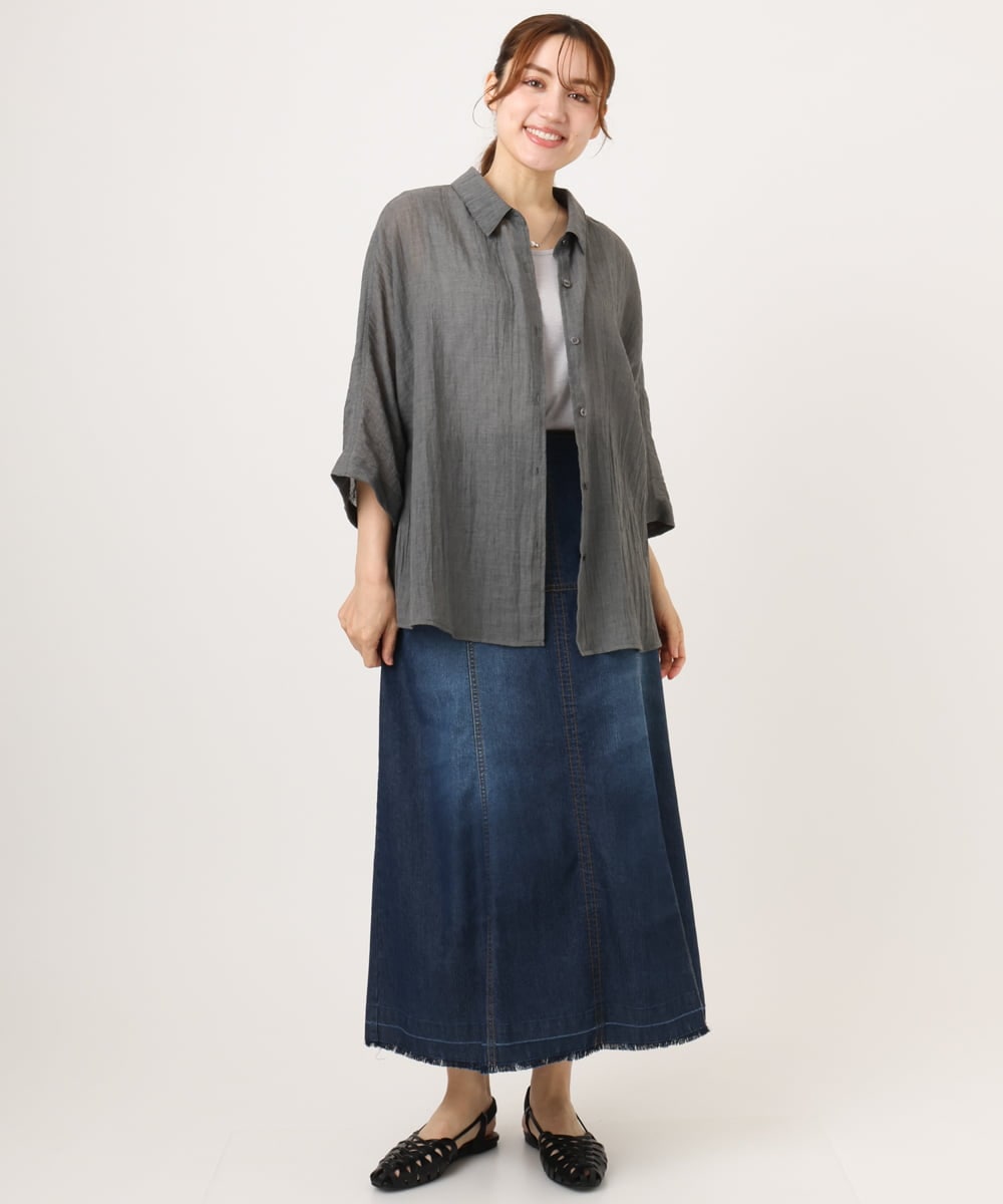 OLHJD03119 eur3(エウルキューブ) 【大きいサイズ/洗える】パネル切り替えデニムスカート ネイビー