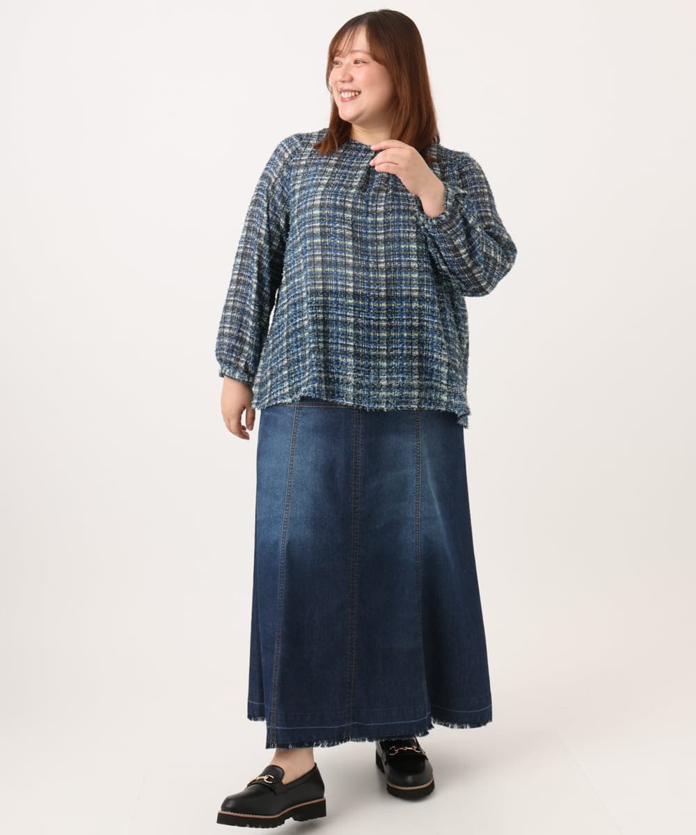 OLHJD03119 eur3(エウルキューブ) 【大きいサイズ/洗える】パネル切り替えデニムスカート ネイビー