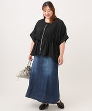 OLHJD03119 eur3(エウルキューブ) 【大きいサイズ/洗える】パネル切り替えデニムスカート ネイビー