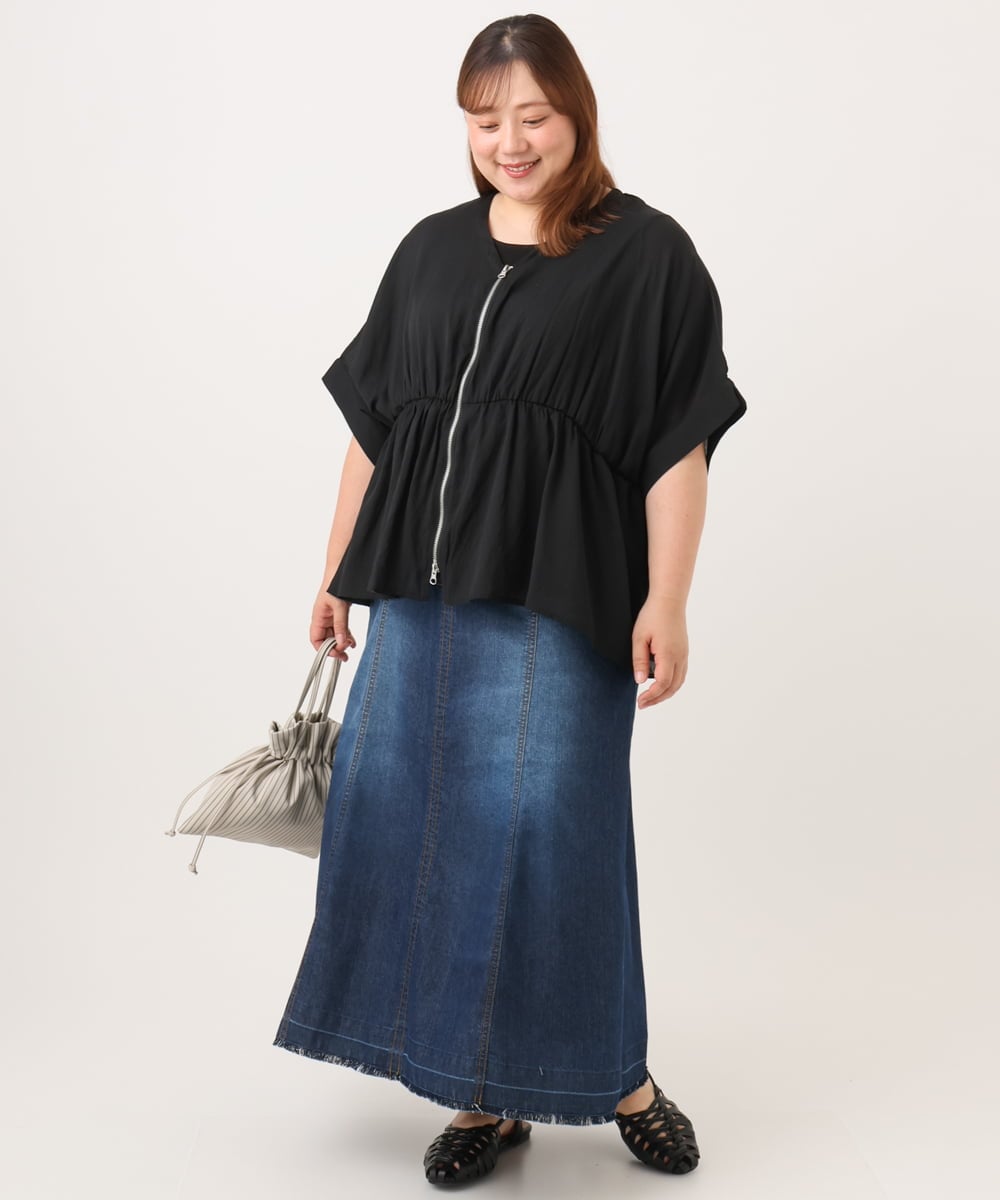 OLHJD03119 eur3(エウルキューブ) 【大きいサイズ/洗える】パネル切り替えデニムスカート ネイビー