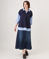 OLHJD03119 eur3(エウルキューブ) 【大きいサイズ/洗える】パネル切り替えデニムスカート ネイビー