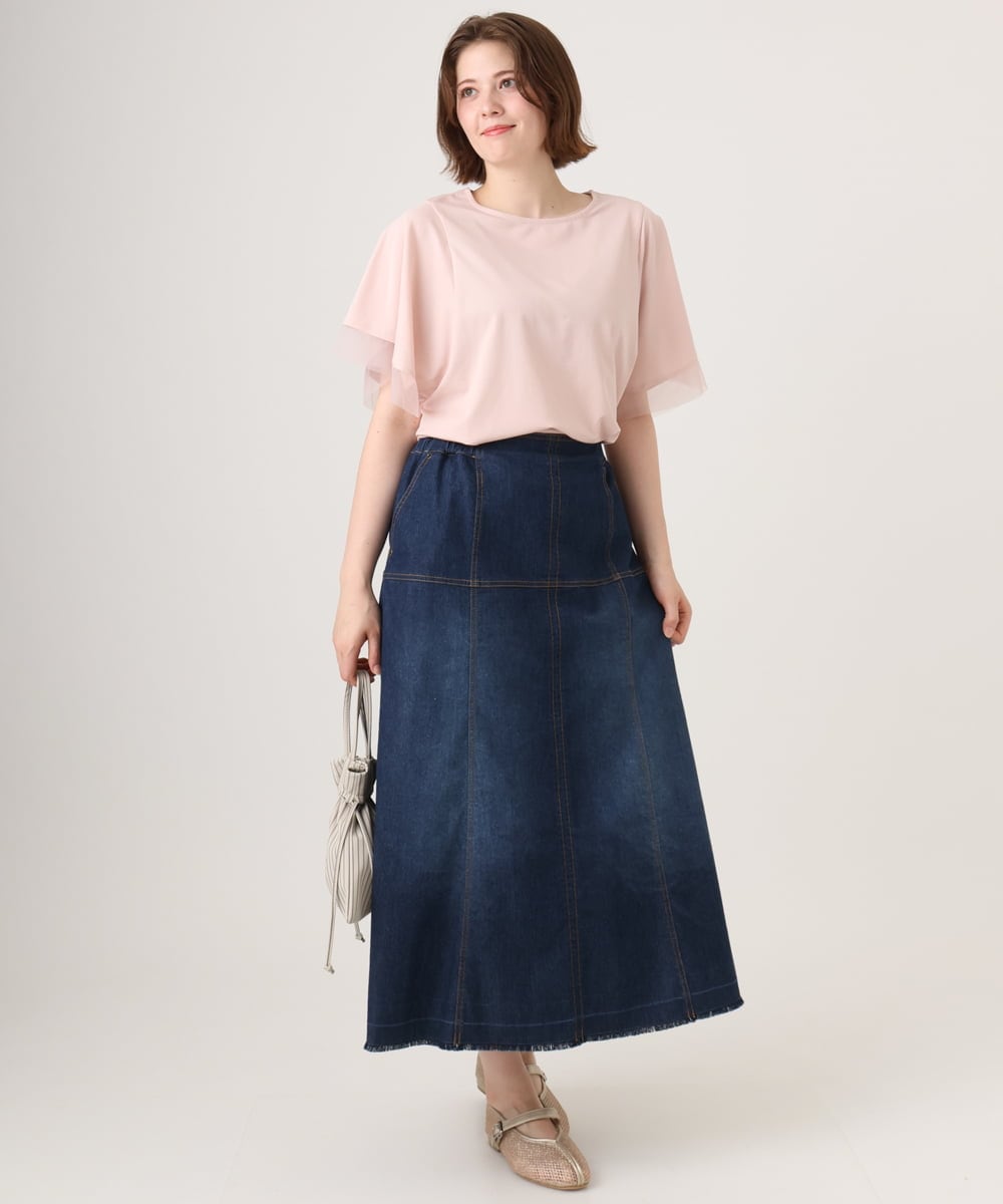 OLHJD03119 eur3(エウルキューブ) 【大きいサイズ/洗える】パネル切り替えデニムスカート ネイビー