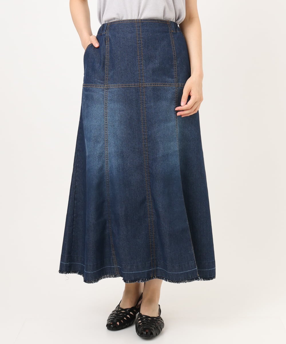 OLHJD03119 eur3(エウルキューブ) 【大きいサイズ/洗える】パネル切り替えデニムスカート ネイビー