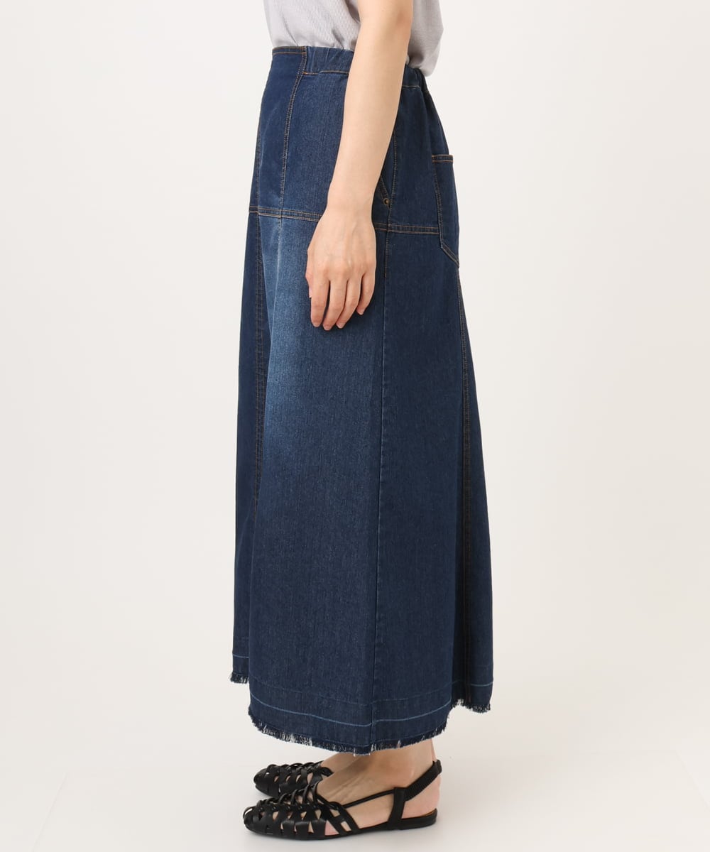 OLHJD03119 eur3(エウルキューブ) 【大きいサイズ/洗える】パネル切り替えデニムスカート ネイビー