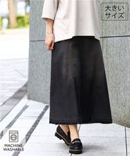 OLHJD03119 eur3(エウルキューブ) 【大きいサイズ/洗える】パネル切り替えデニムスカート ブラック