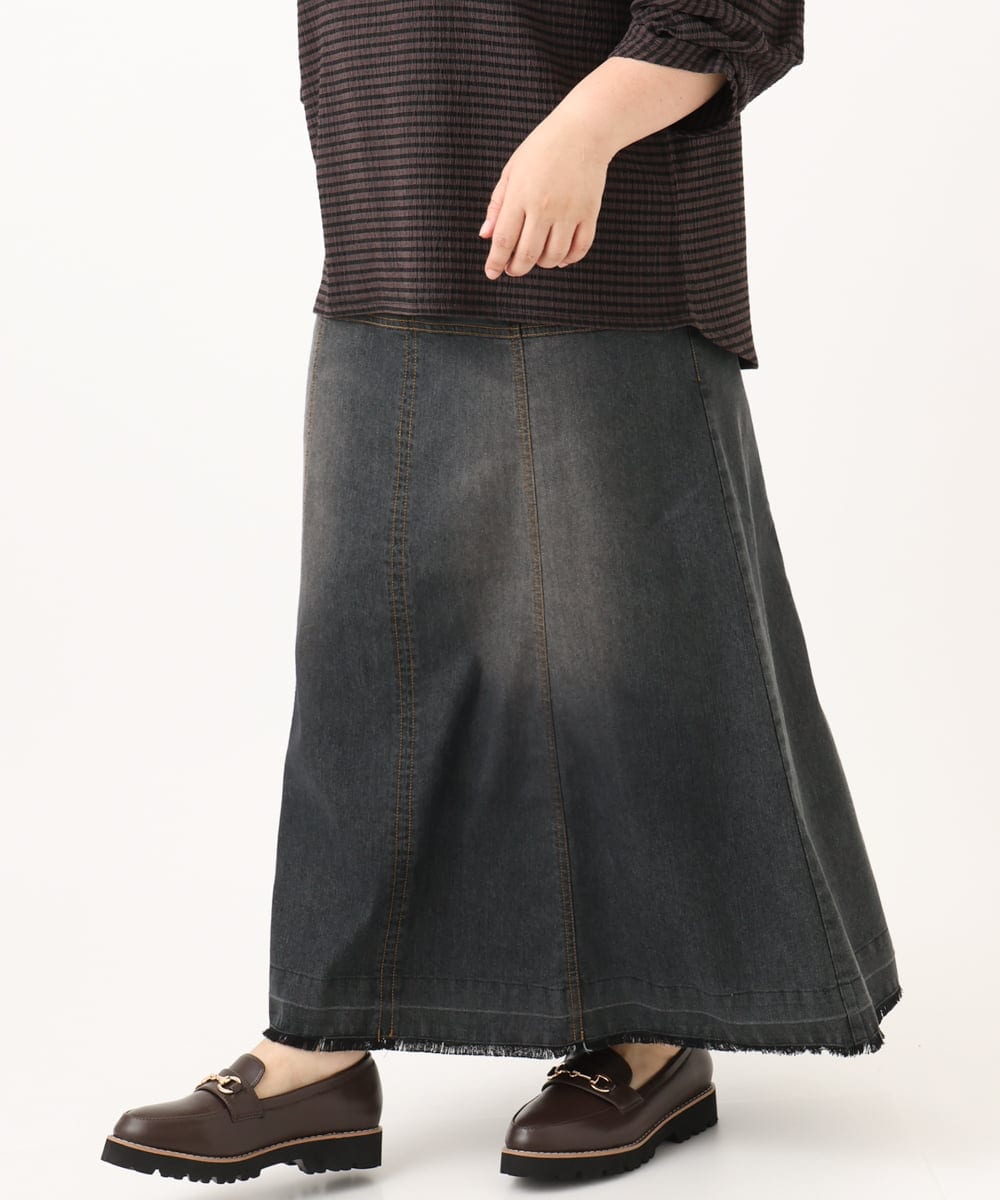 OLHJD03119 eur3(エウルキューブ) 【大きいサイズ/洗える】パネル切り替えデニムスカート ブラック