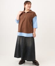 OLHJD03119 eur3(エウルキューブ) 【大きいサイズ/洗える】パネル切り替えデニムスカート ブラック