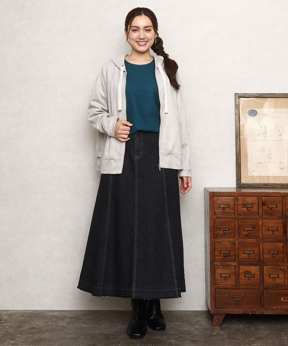 OLHKA04109 eur3(エウルキューブ) 【大きいサイズ】ストレッチデニムロングスカート ブラック(94)